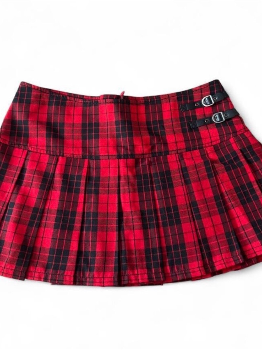 Abbey Dawn Red and Black Plaid Pleated Mini Skirt